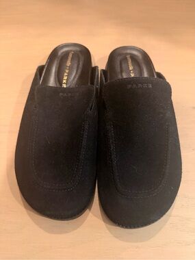 Larroude x Parke Black Suede Clogs